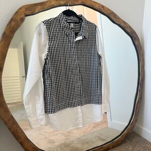 Calvin Klein sheer button up blouse with black & white gingham overlay - M